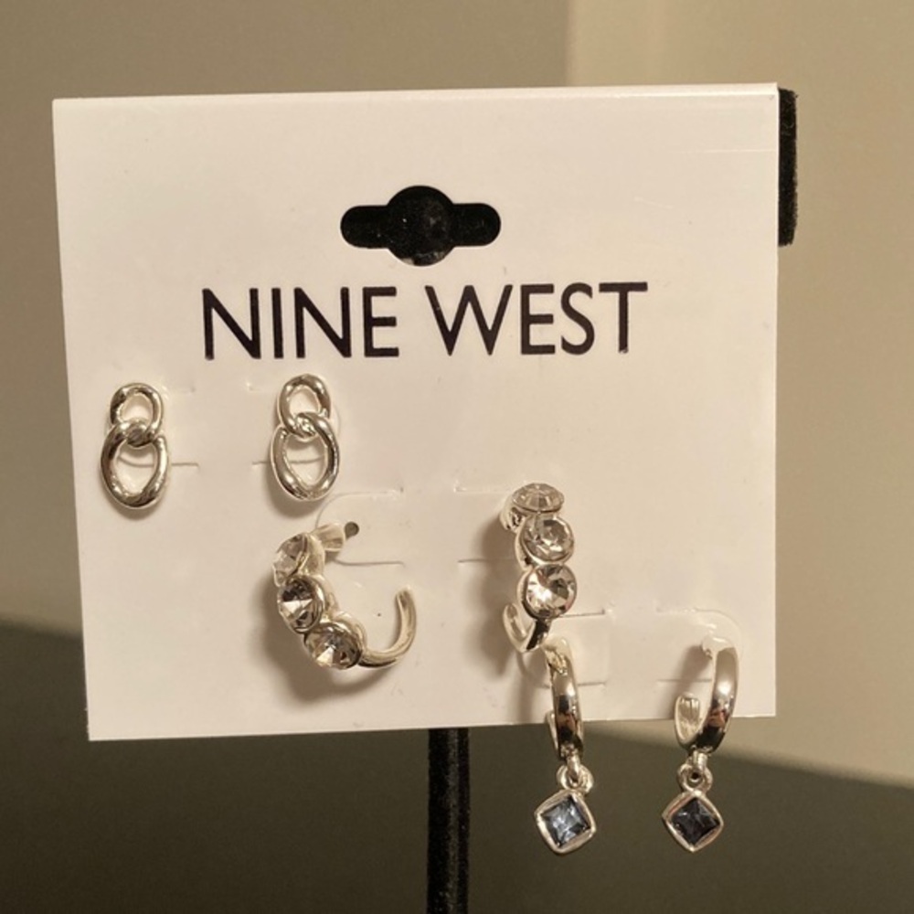 Nine West Silver and Crystal Earring Set